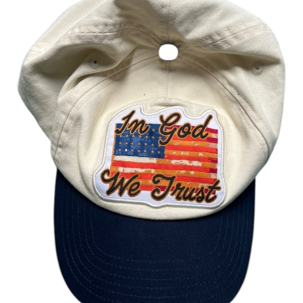 In God We Trust Cream and Navy Baseball Cap